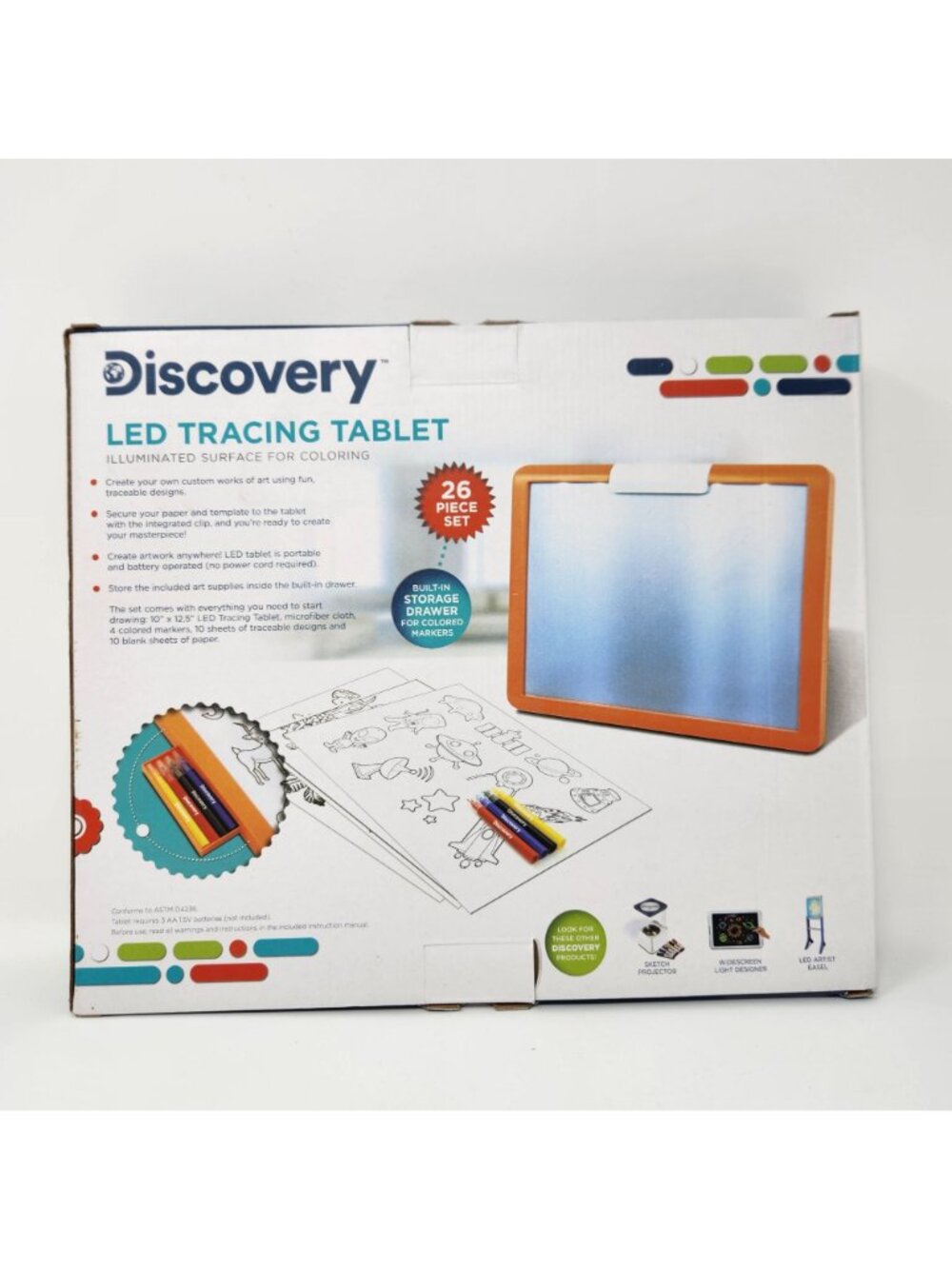 Discovery LED Tracing Tablet 26-Piece Set For Coloring w Storage Drawer Markers - Picture 2 of 7